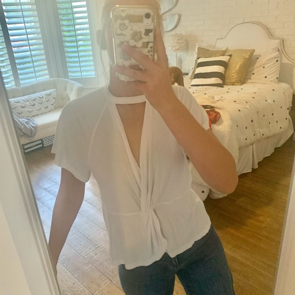 Free People White V-neck Twist Top (Womens S) - Picture 2 of 5